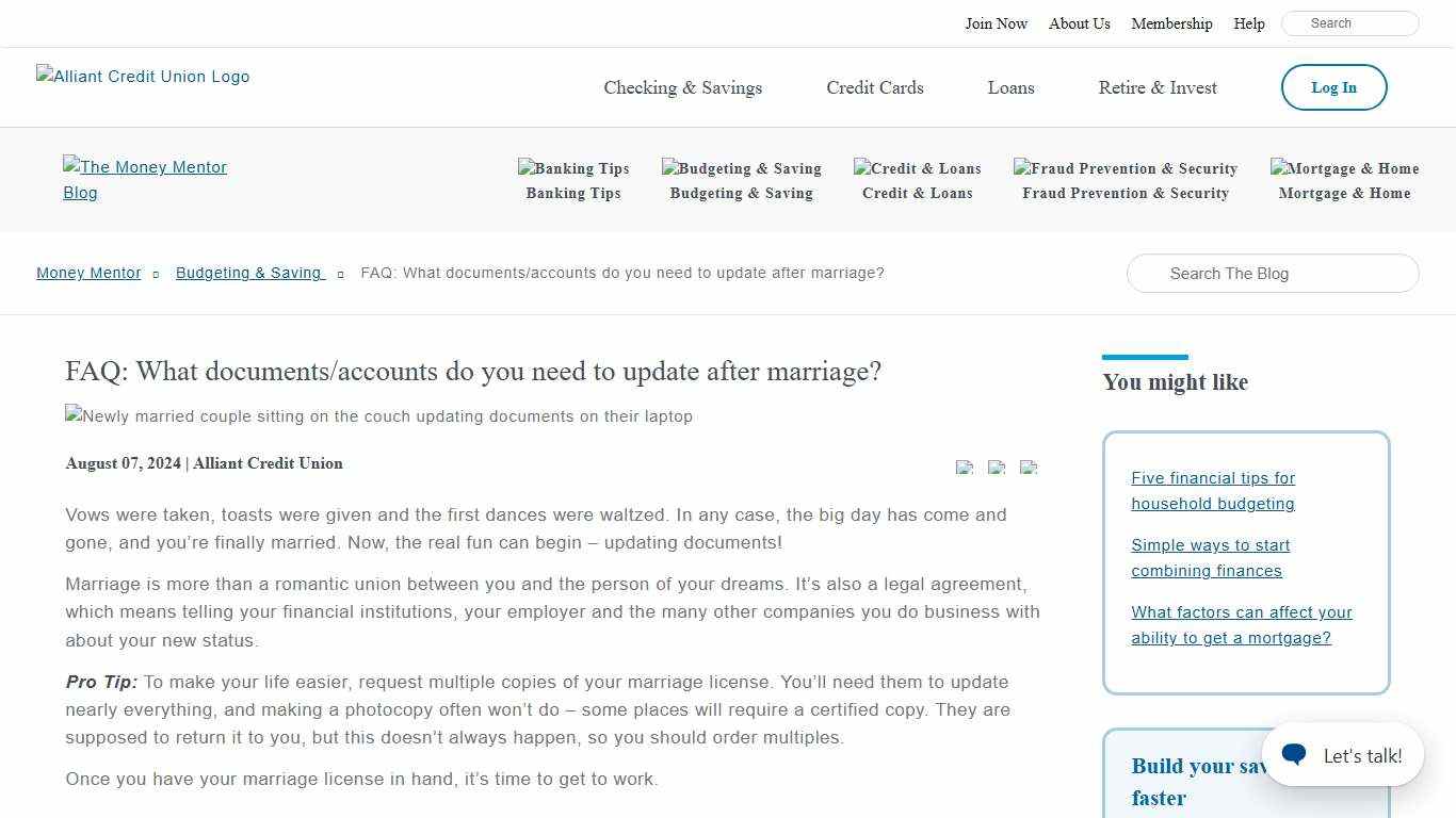 What Documents/Accounts Do You Need to Update After Marriage? Alliant Credit Union